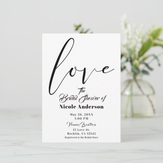 Zwart & Wit LIEFDE Modern Script Bruiloft Kaart (Staand voorkant)