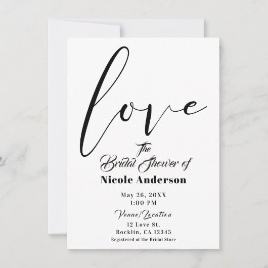 Zwart & Wit LIEFDE Modern Script Bruiloft Kaart (Voorkant)