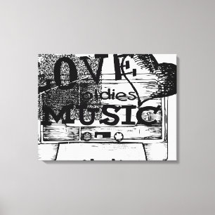 Zwart, Wit Liefde oldies muziek Canvas Afdruk