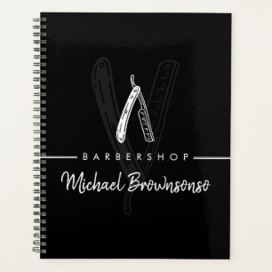 Zwart Wit Lijntekening Logo Scheermes Barber Planner