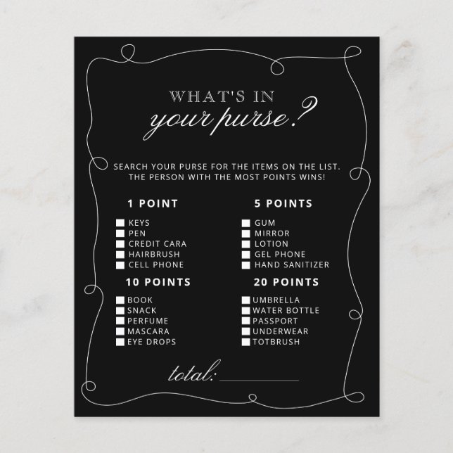 Zwart-wit Lijst Wat zit er in je paarse game (Voorkant)