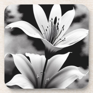Zwart-wit Lilies Coster Set Bier Onderzetter