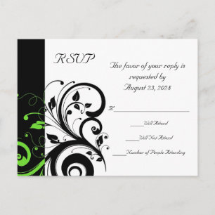 Zwart/Wit/Lime Groen Vet Swirl Bruiloft RSVP Uitnodiging Briefkaart