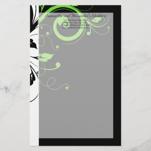 Zwart/wit/lime groen vet werveling bruiloft briefpapier (Voorkant)