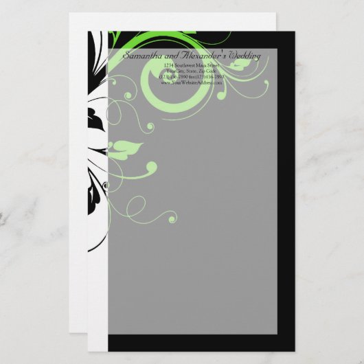 Zwart/wit/lime groen vet werveling bruiloft briefpapier (Voorkant / Achterkant)
