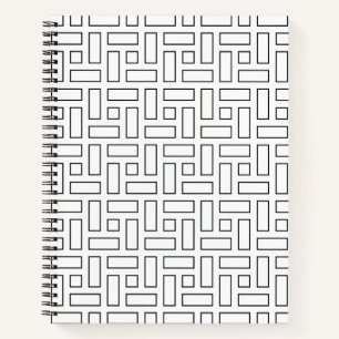 Zwart-wit Lineair Blok Patroon - Wit Notitieboek