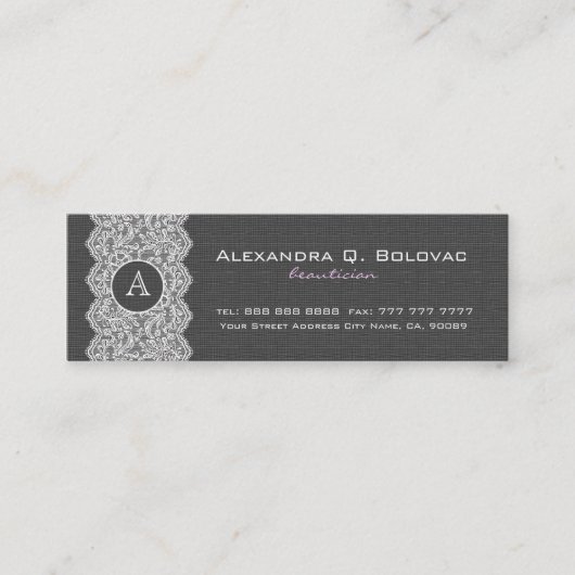 Zwart & Wit  Linnen & Kant Mini Visitekaartje (Voorkant)