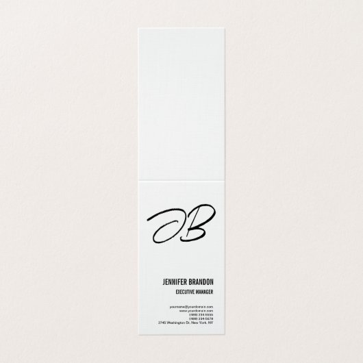 Zwart Wit Linnen Monogram Minimalistische Moderne  Visitekaartjes (Buitenkant ongevouwen)