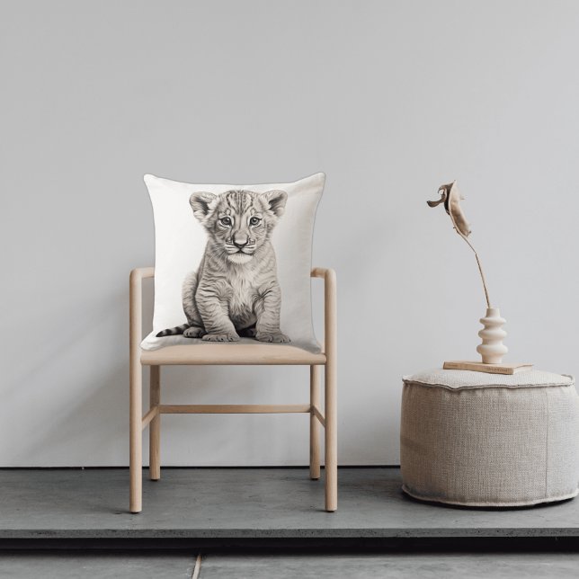 Zwart-wit Lion Cub Square Sierkussen (Creator heeft geüpload)