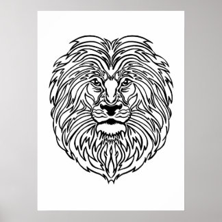 Zwart-wit lion Poster afdrukken, 13 x 19 inch
