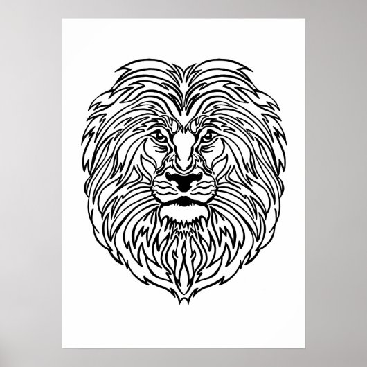 Zwart-wit lion Poster afdrukken, 13 x 19 inch (Voorkant)