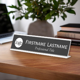 Zwart-wit - Logo, naam, professionele titel Bureau Naambordje