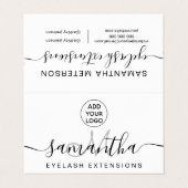 Zwart wit logo naam wimper extensions aftercare visitekaartjes (Buitenkant ongevouwen)