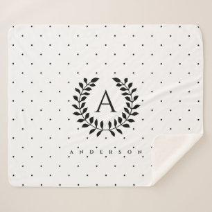 Zwart-Wit Loof Monogram Stippenpatroon Sherpa Deken