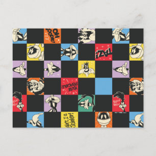 Zwart-wit LOONEY TUNES™ in kleurrijke checker Briefkaart