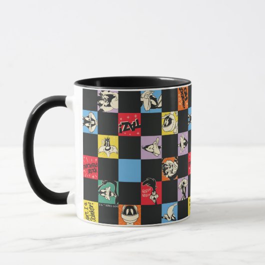 Zwart-wit LOONEY TUNES™ in kleurrijke checker Mok (Links)