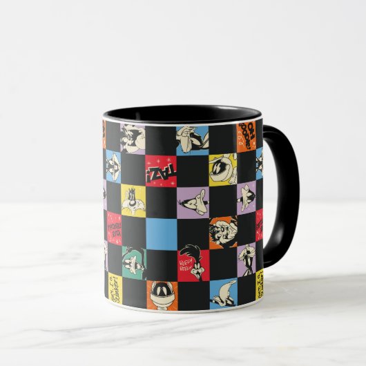 Zwart-wit LOONEY TUNES™ in kleurrijke checker Mok (Voorkant rechts)