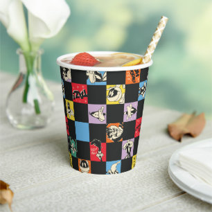 Zwart-wit LOONEY TUNES™ in kleurrijke checker Papieren Bekers
