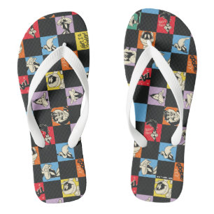 Zwart-wit LOONEY TUNES™ in kleurrijke checker Teenslippers