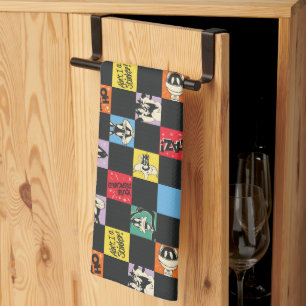 Zwart-wit LOONEY TUNES™ in kleurrijke checker Theedoek
