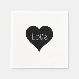 Zwart-wit LOVE HEART tekstprint Servetten