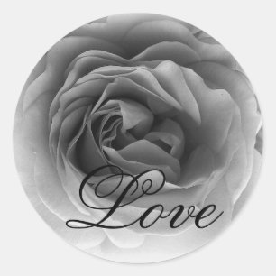 Zwart & Wit LOVE Roos - Wedding Envelope Seal Ronde Sticker