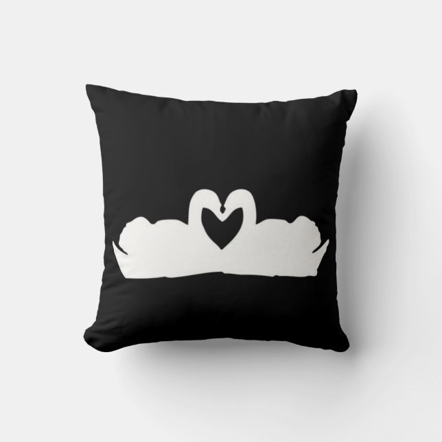 Zwart-wit Love Swan Cushion Kussen (Voorkant)