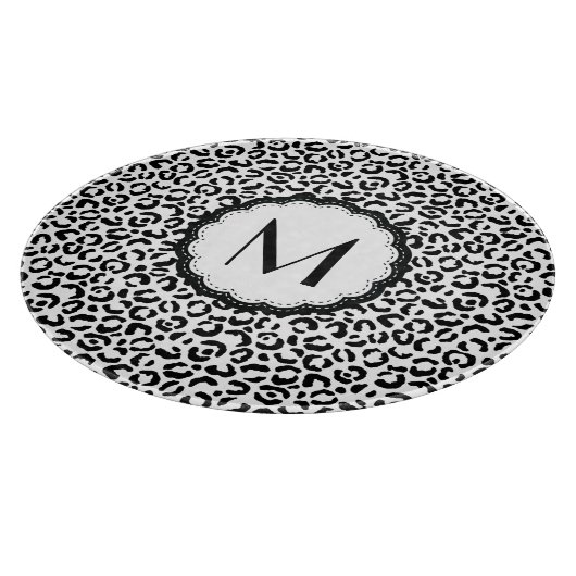 Zwart-Wit Luipaard Monogram Snijplank (Hoek)