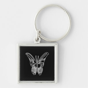 Zwart-wit Luna Moth Vlinder Sleutelhanger