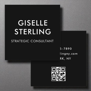 Zwart Wit Luxe Minimale Typografie QR Code Vierkante Visitekaartje