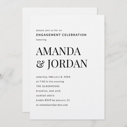 Zwart-wit Luxe minimalistisch Verloving Kaart (Voorkant / Achterkant)