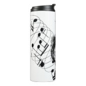 Zwart-wit luxe muzieknoot thermosbeker (Gedraaid links)