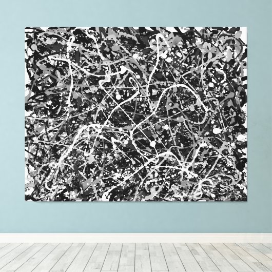 ZWART-WIT LXIX - Action schilderij -Abstract- Canvas Afdruk (Insitu (Houten vloer))