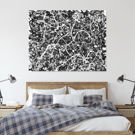 ZWART-WIT LXIX - Action schilderij -Abstract- Canvas Afdruk (Insitu (Slaapkamer))