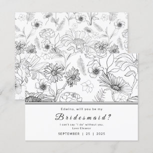 Zwart & wit madeliefje bloemontwerp Wees mijn brui Kaart