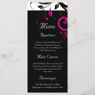 Zwart + wit magenta omgekeerde werveling bruiloft menu