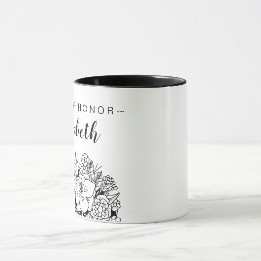 Zwart-wit MAID, HONOR Bouquet, met naam Mok (Midden)