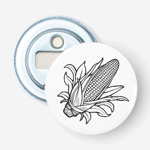Zwart-wit maiskolfpictogram met bladeren button flesopener