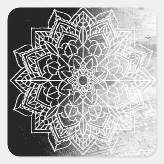  Zwart-wit Mandala Abstract Vierkante Sticker (Voorkant)