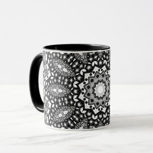 Zwart-wit-mandala, caleidoscoop, rond ornament mok