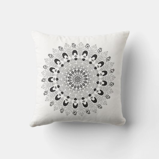 Zwart-wit Mandala Flower Design Sierkussen (Achterkant)