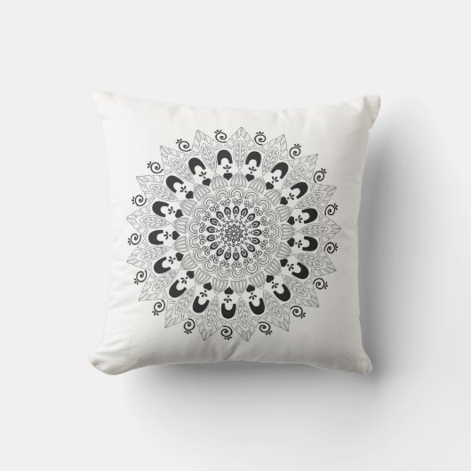 Zwart-wit Mandala Flower Design Sierkussen (Voorkant)