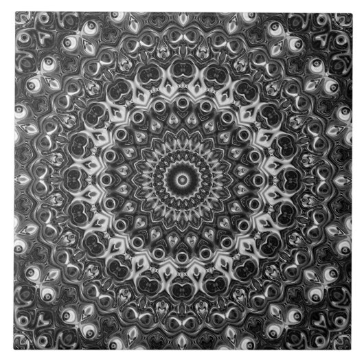 Zwart-wit mandala geometrisch ontwerp tegeltje (Voorkant)