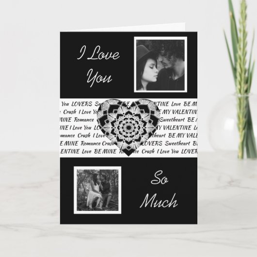 Zwart & Wit Mandala Hart Foto Valentijnsdag Kaart (Voorkant)