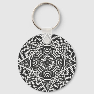 Zwart-wit mandala-ontwerp sleutelhanger