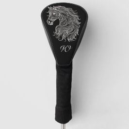 Zwart Wit Mandala Paardenkop Monogram Initiaal Golfheadcover
