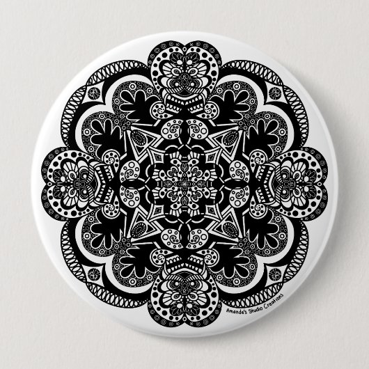 Zwart-wit Mandala Ronde Button 4,0 Cm (Voorkant)