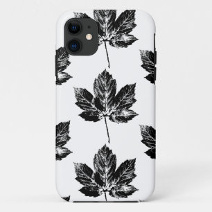 Zwart-wit Maple Leaf Print iPhone 11 Hoesje