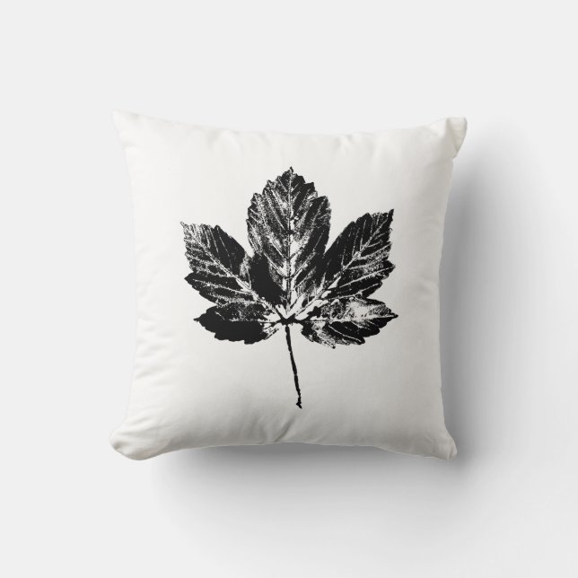 Zwart-wit Maple Leaf Print Kussen (Voorkant)