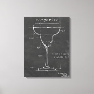 Zwart-wit Margarita Glass Blueprint Canvas Afdruk